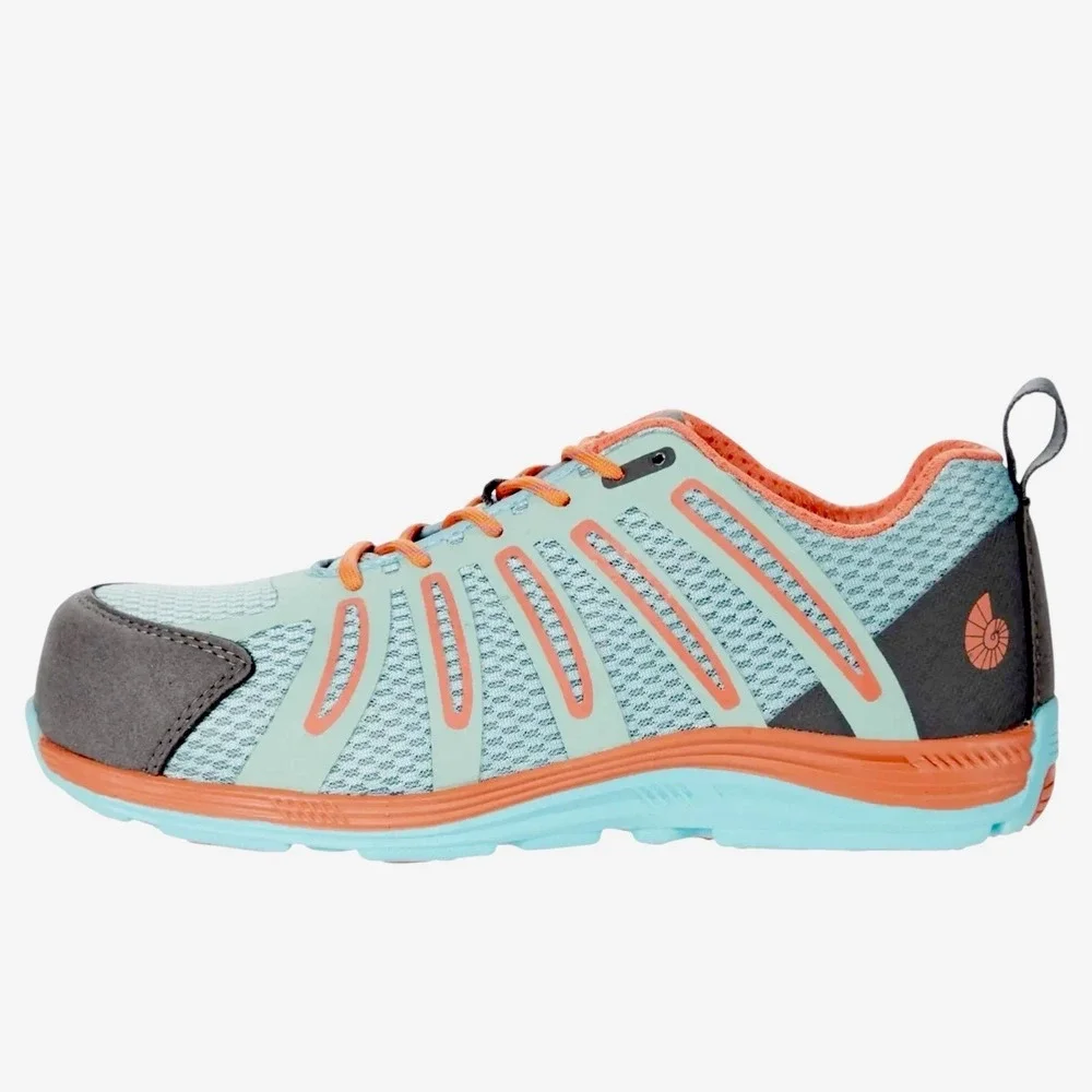 Nautilus Womens 7.5 Safety Toe Work Shoes Aqua Orange Slip Resistant Sneakers‎